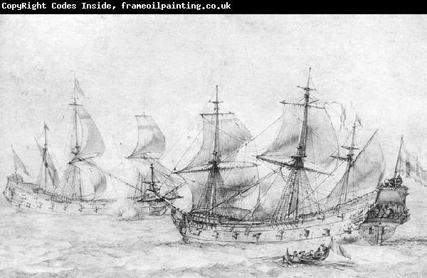 PUGET, Pierre Two Vessels under Sail